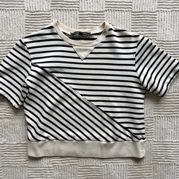 Timo Weiland Tops - Timo Weiland Navy and Cream Striped Short Sleeve Sweatshirt